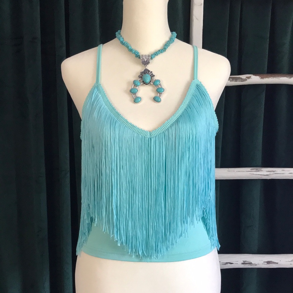 Turquoise Fringe/Tassel Tank Top